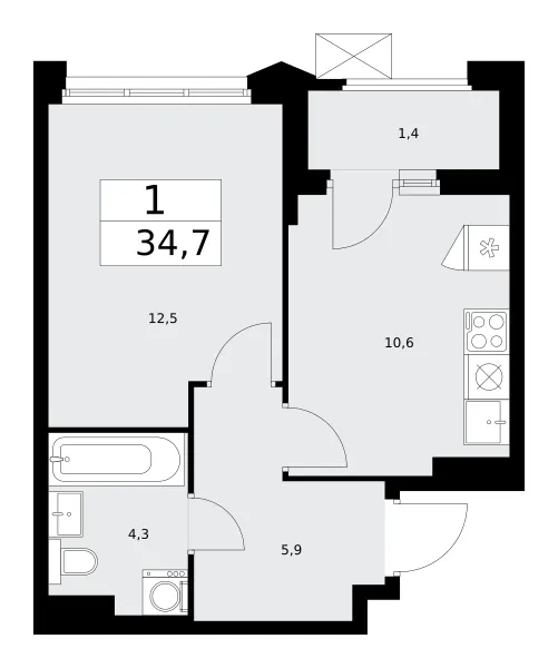 1-комн. 34.7 м²