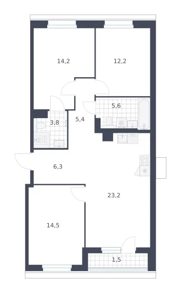 3-комн. 86.7 м²