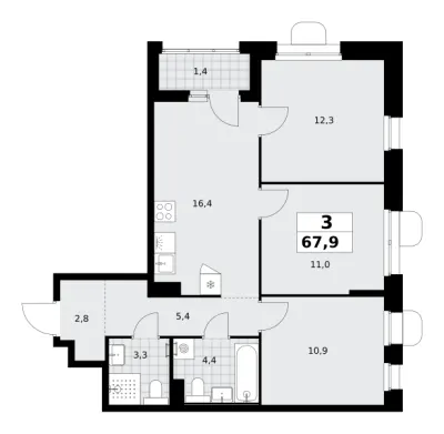 67,9 м² — планировка