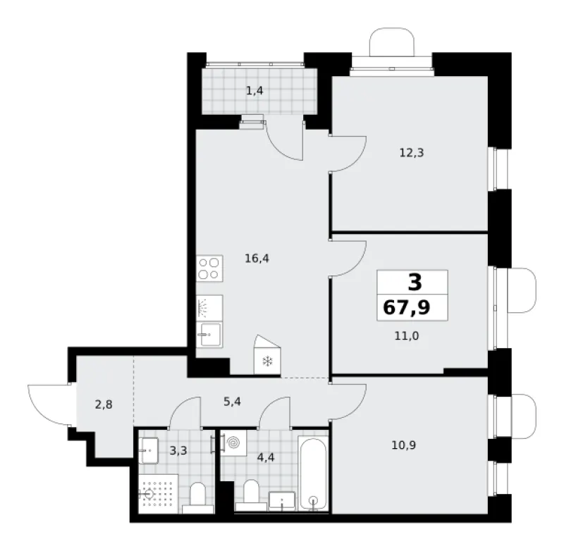 3-комн. 67.9 м²
