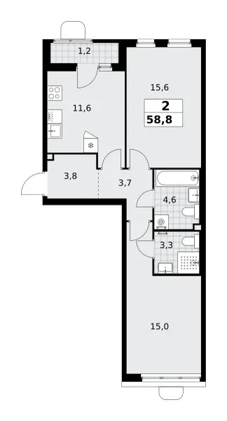2-комн. 58.8 м²