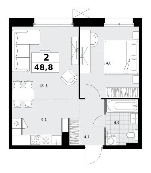 2-комн. 48.8 м²