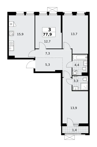3-комн. 77.9 м²