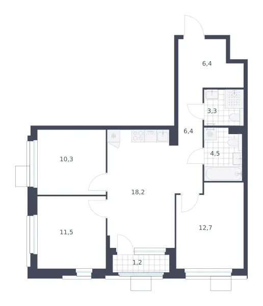3-комн. 74.5 м²