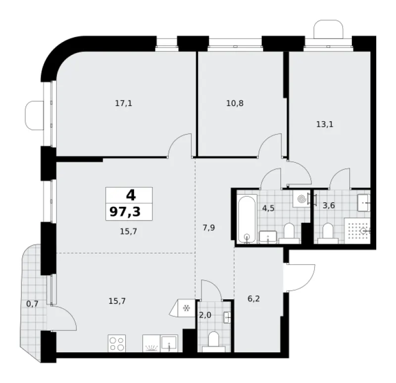 4-комн. 97.3 м²