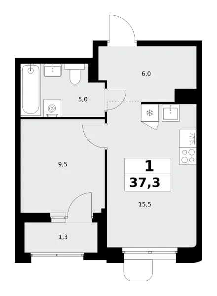 1-комн. 37.3 м²