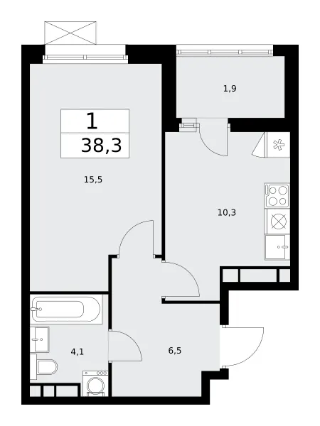1-комн. 38.3 м²