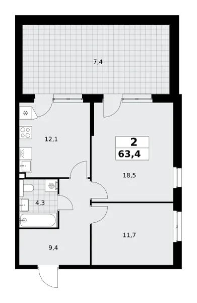 2-комн. 63.4 м²