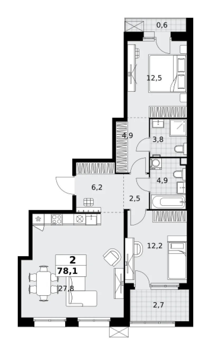 2-комн. 78.1 м²