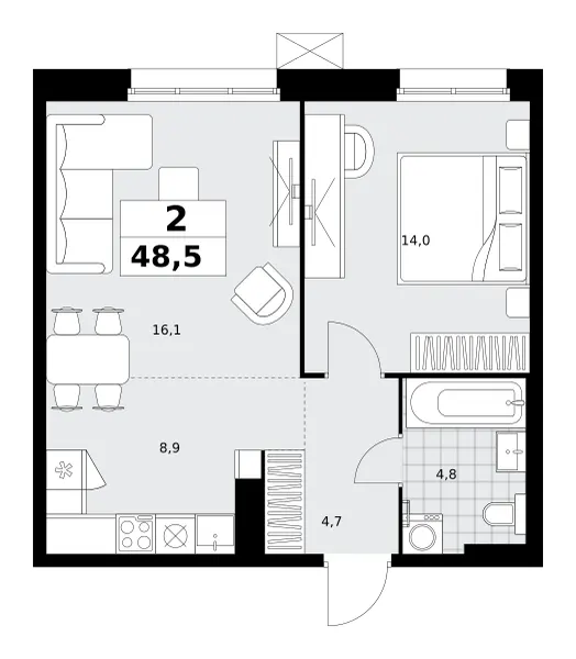 2-комн. 48.5 м²