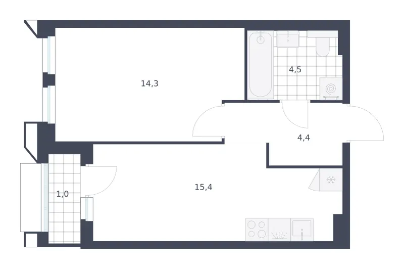 1-комн. 39.6 м²