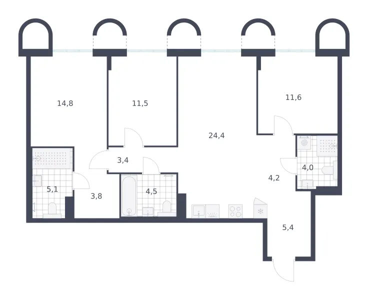 3-комн. 92.7 м²