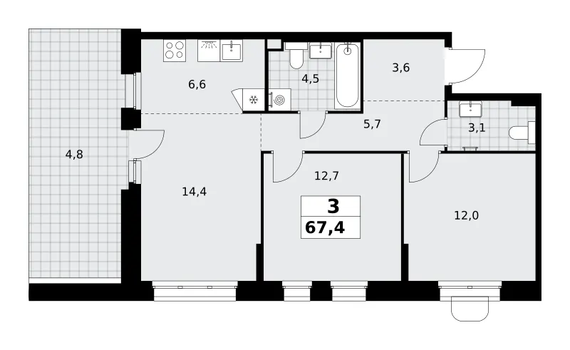 3-комн. 67.4 м²