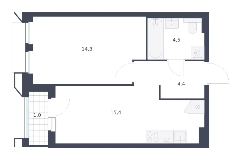 1-комн. 39.6 м²