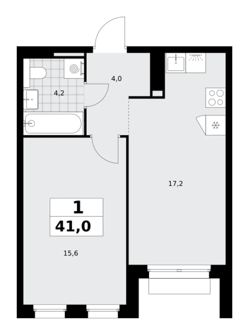 1-комн. 41 м²