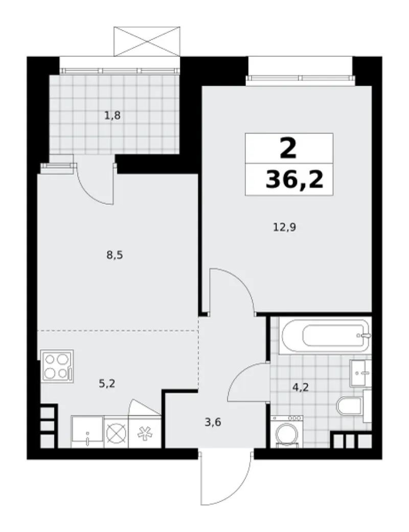 2-комн. 36.1 м²