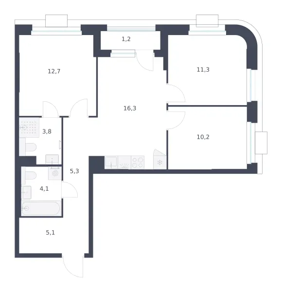3-комн. 70 м²