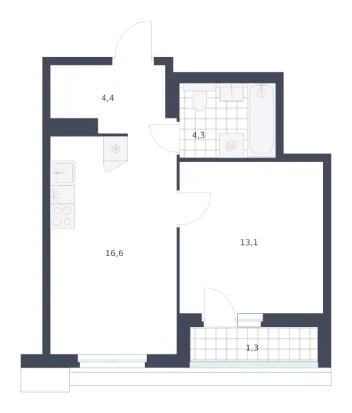 1-комн. 39.7 м²