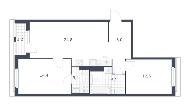 2-комн. 70.4 м²