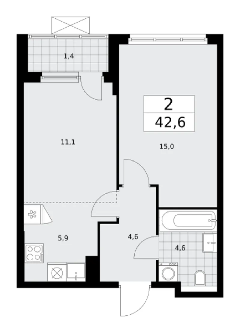 2-комн. 42.4 м²
