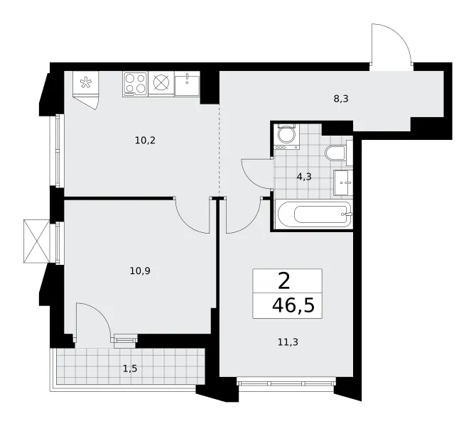 2-комн. 46.5 м²