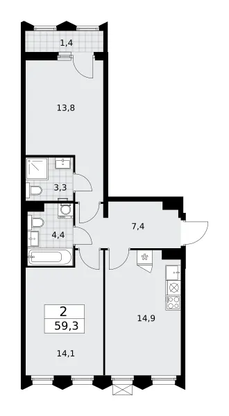 2-комн. 59.3 м²