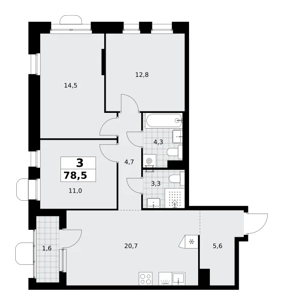 3-комн. 78.5 м²