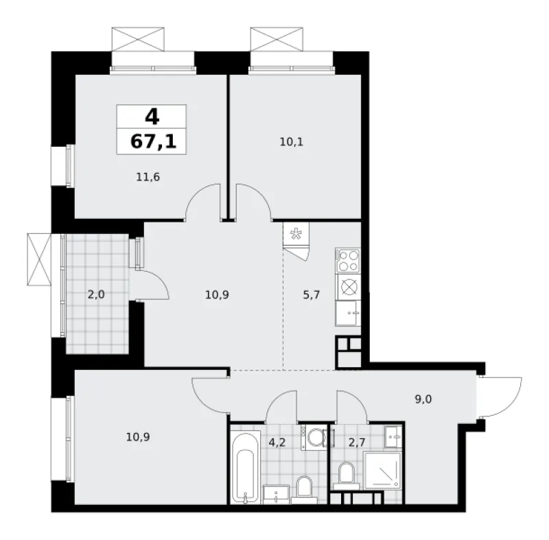 4-комн. 67 м²