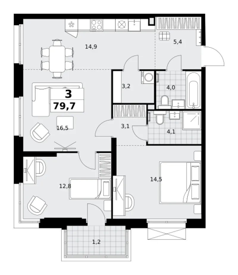 3-комн. 79.7 м²