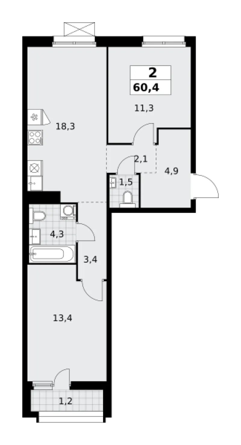 2-комн. 60.4 м²