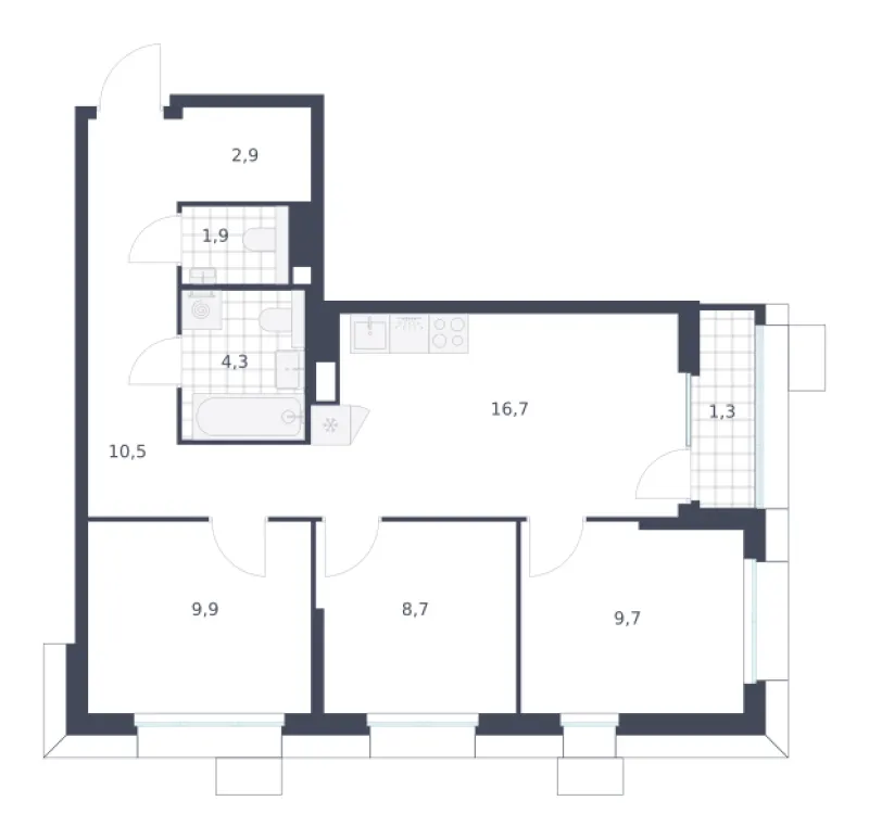 3-комн. 65.9 м²