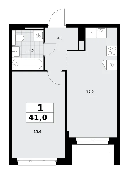 1-комн. 41 м²
