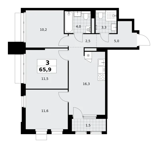 3-комн. 65.9 м²
