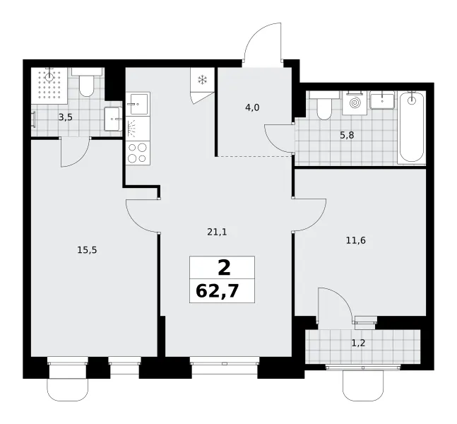 2-комн. 62.7 м²