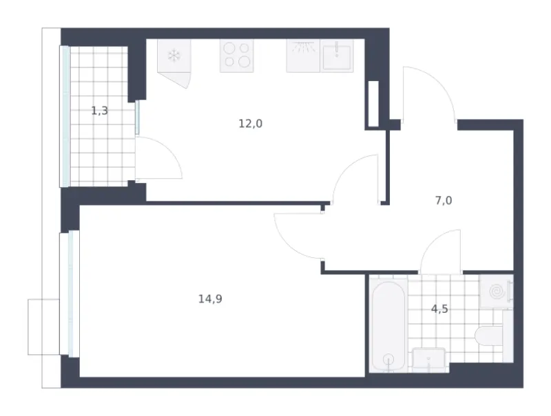 1-комн. 39.7 м²