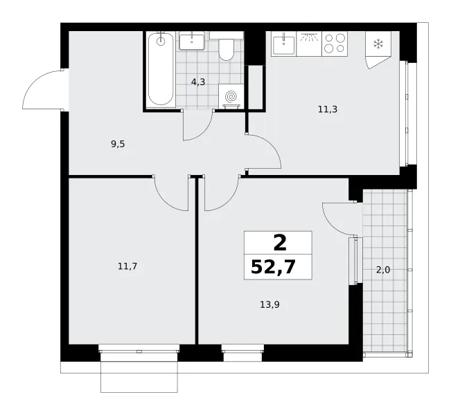 2-комн. 52.7 м²
