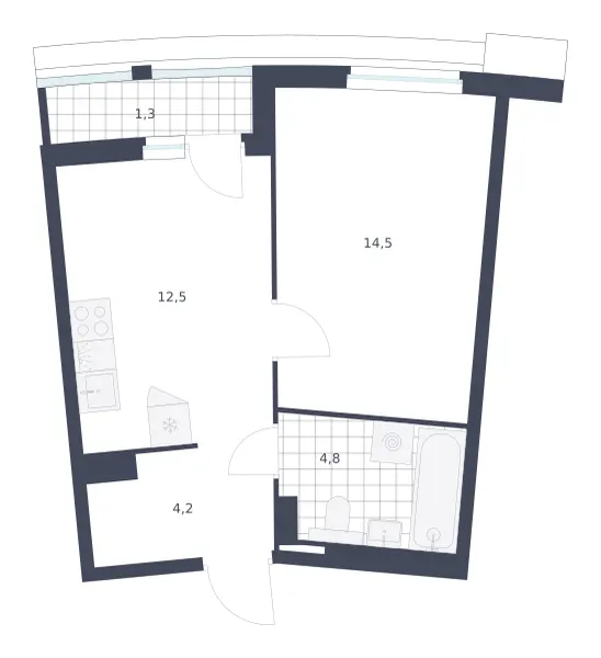 1-комн. 37.3 м²