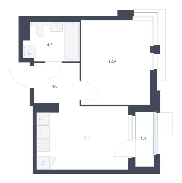 1-комн. 34,1 м²