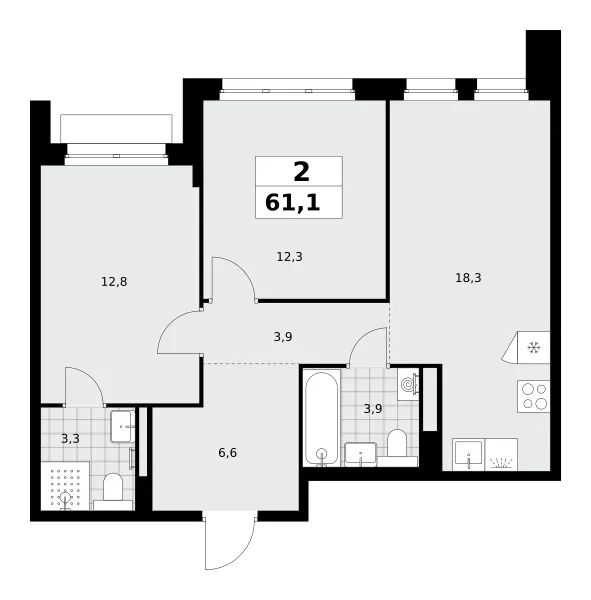 2-комн. 61.1 м²