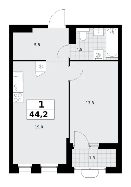 1-комн. 44.2 м²