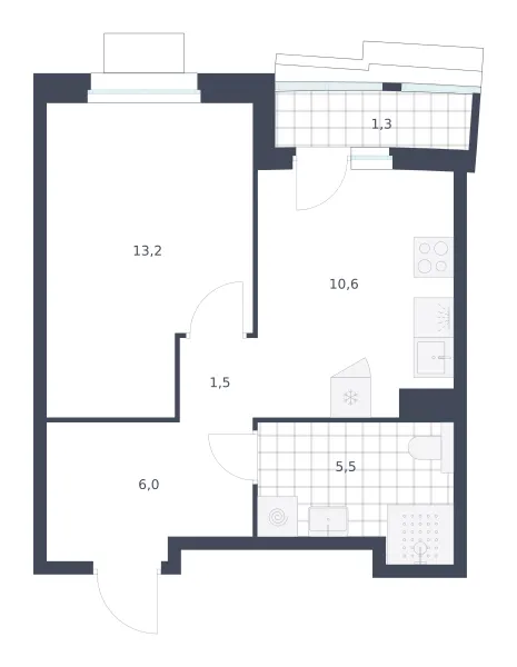 1-комн. 38.1 м²