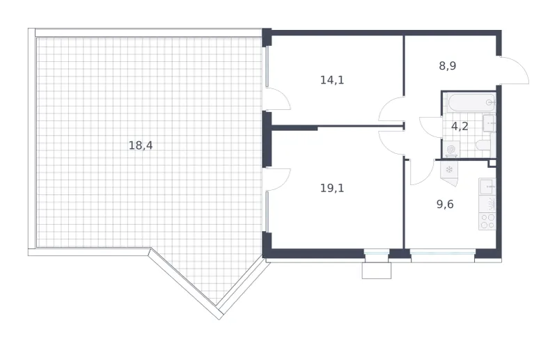2-комн. 74.3 м²