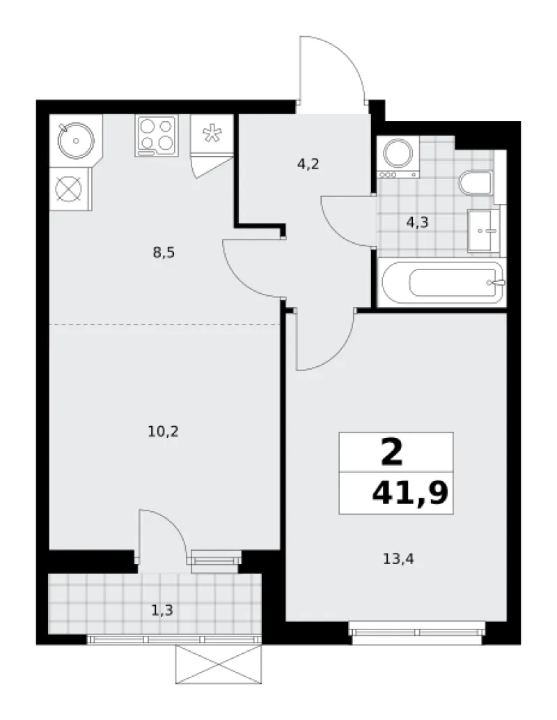 2-комн. 42 м²
