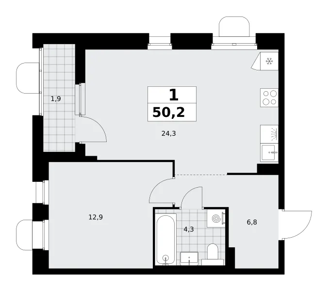 1-комн. 50.2 м²