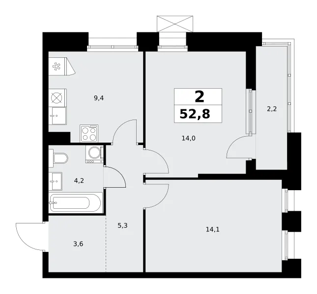 2-комн. 52.8 м²