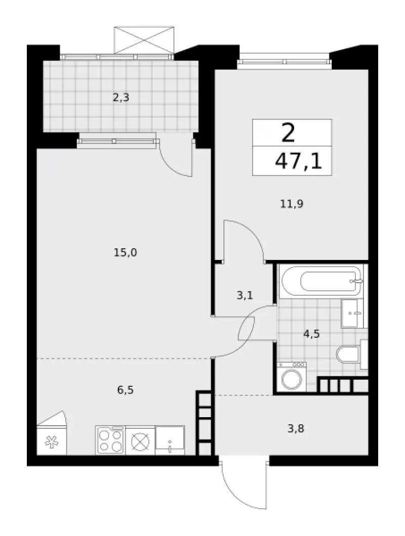 2-комн. 47.1 м²