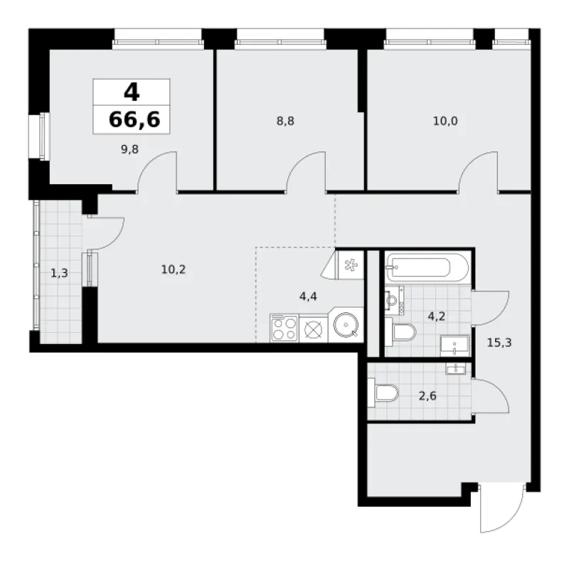 4-комн. 66.6 м²