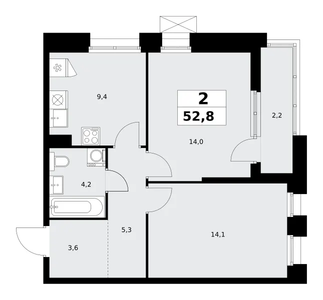 2-комн. 52.8 м²