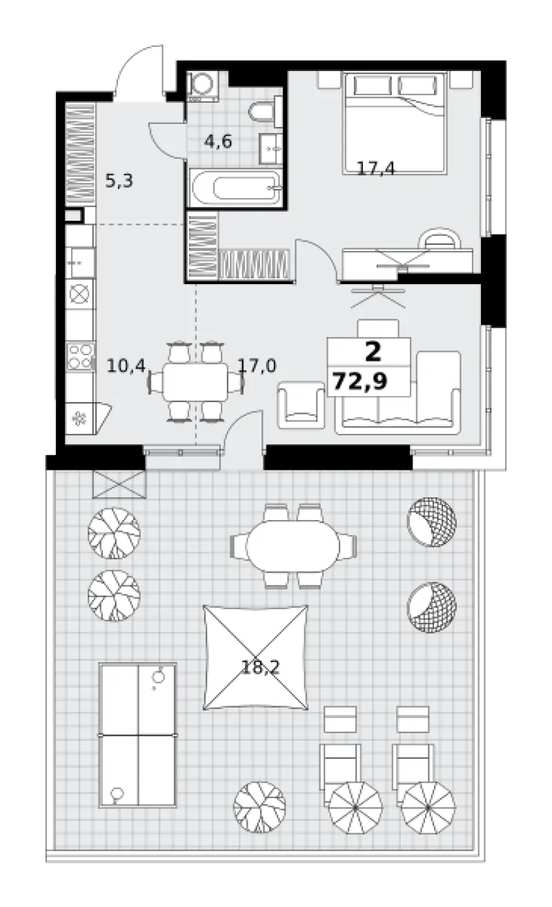 2-комн. 72.9 м²
