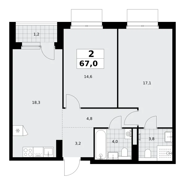 2-комн. 67 м²